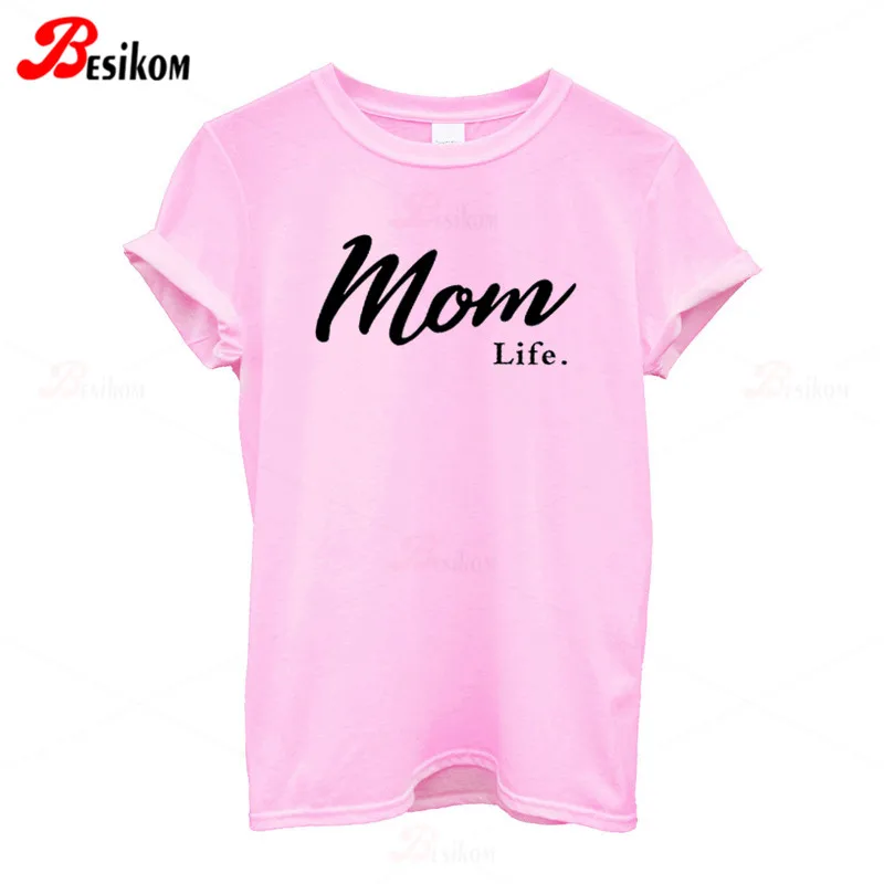 Besikom 100% хлопковая Футболка женская забавная футболка с надписью Mom Life летняя