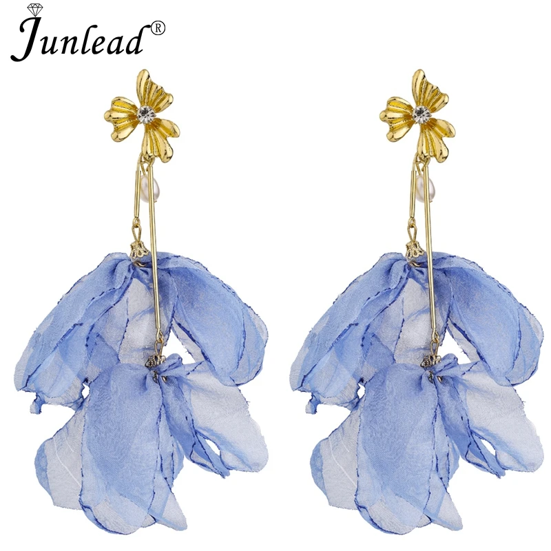 Женские серьги подвески Junlead длинные в этническом стиле с цветком розы из голубой