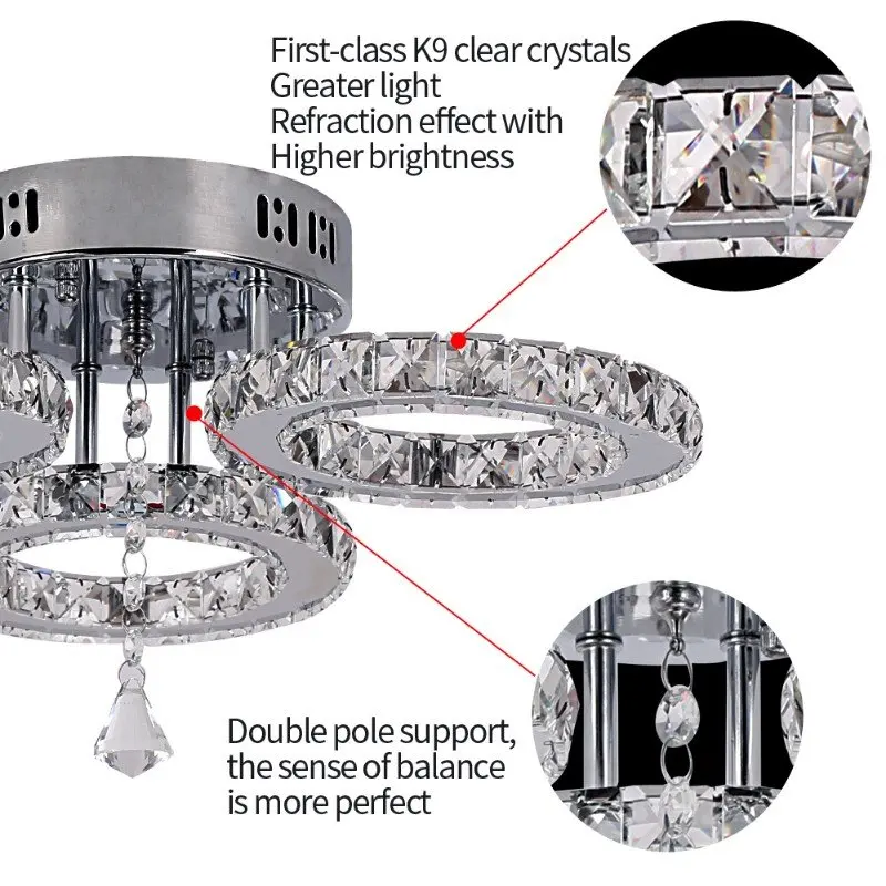 

Modern Crystal Rings Ceiling Chandelier Lights Silver Crystal Led Plafonnier for Bedroom Kitchen Ceiling Lamp Lustre