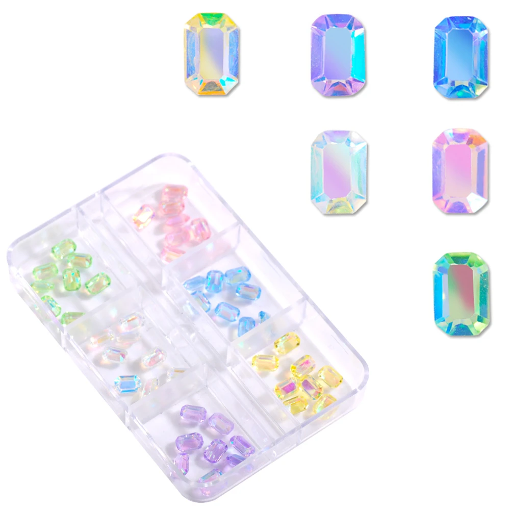 

Rectangle Nails Glitter Rhinestone 48Pcs/Box 3x5mm Piont Bottom AB Color Transparent Crystal Diamond For Nail Art Decoration DIY