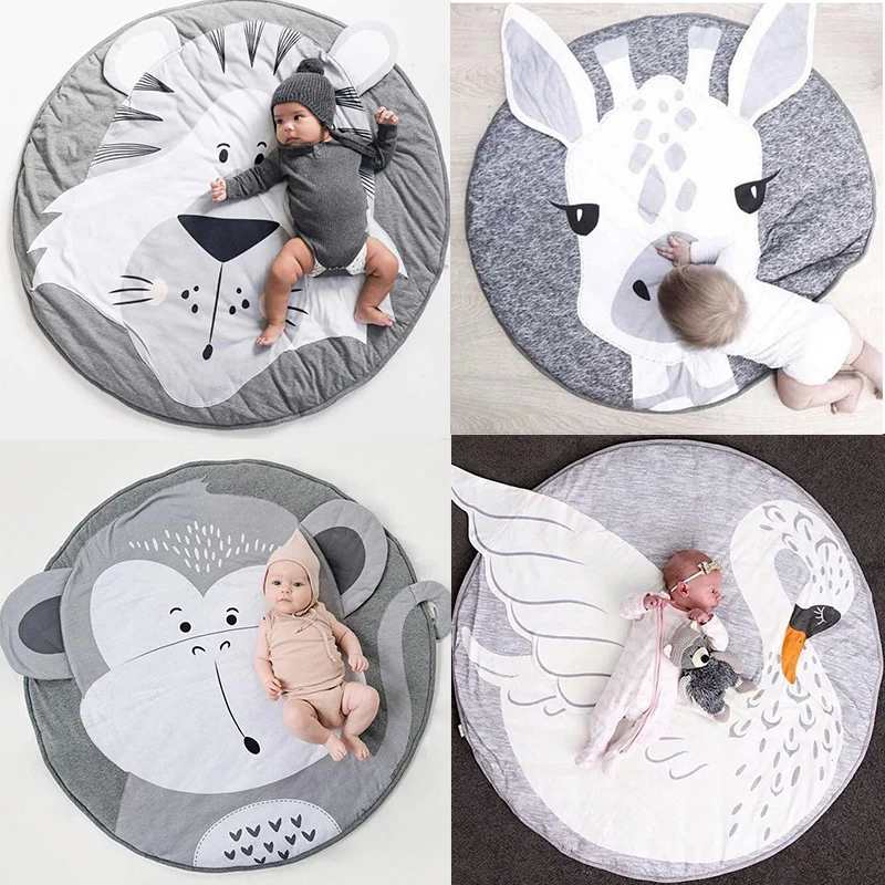 Play Mat Cartoon Animal Baby Mat Newborn Infant Crawling Blanket Cotton Round Floor Carpet Rugs Mat for Kids Room Nursery Decor