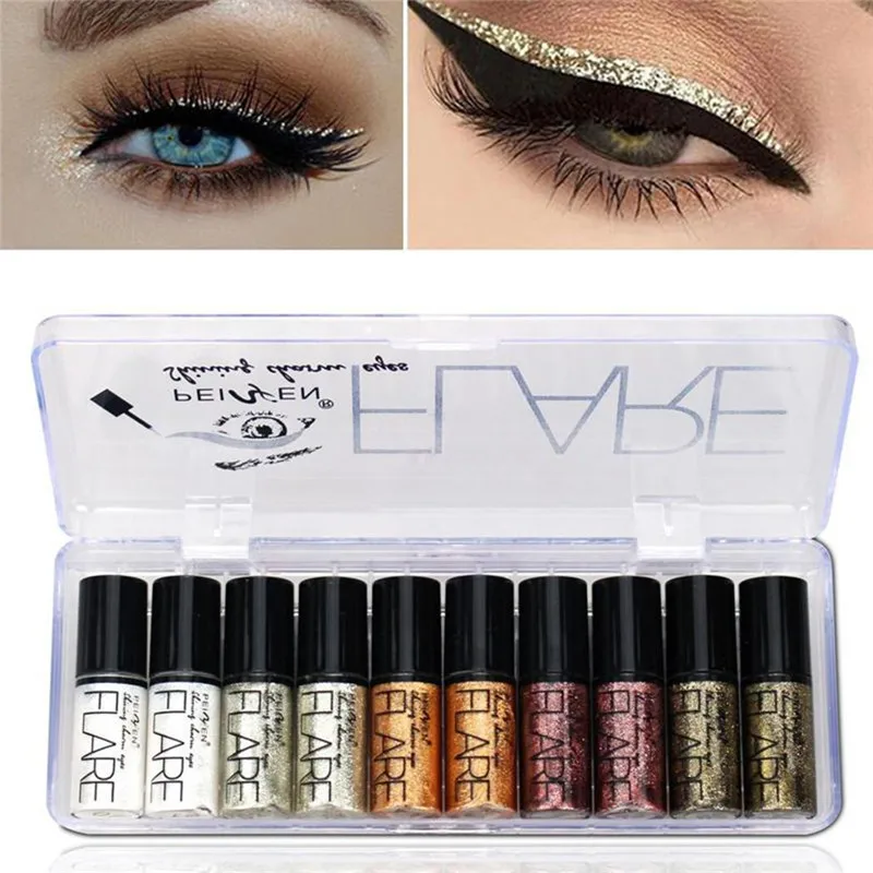 

New Professional Shiny Eye Liners Cosmetics for Women Pigment Silver Rose Gold Color Liquid Glitter Eyeliner Cheap Makeup