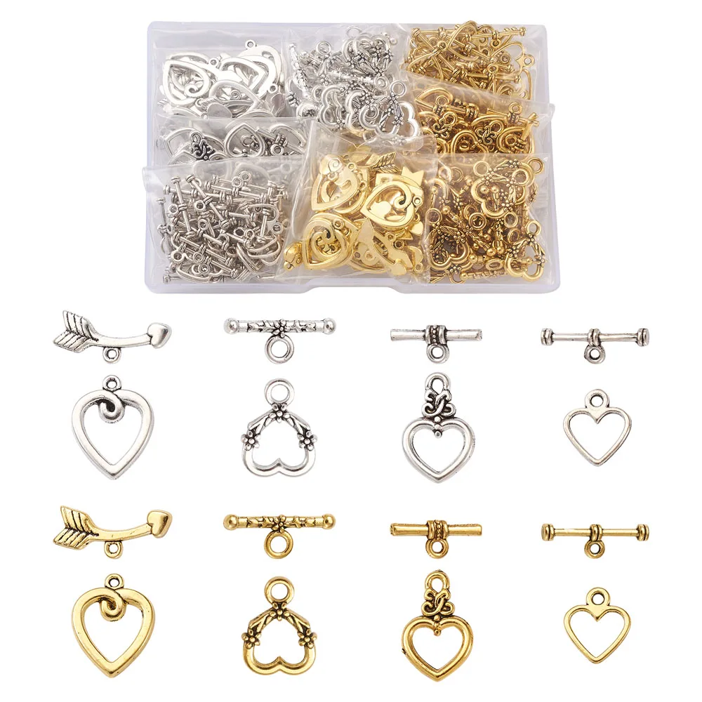 

Pandahall 150 Sets Tibetan Style Alloy Toggle Clasps Mixed Heart OT Clasps for Bracelet Necklace DIY Jewelry Making Findings