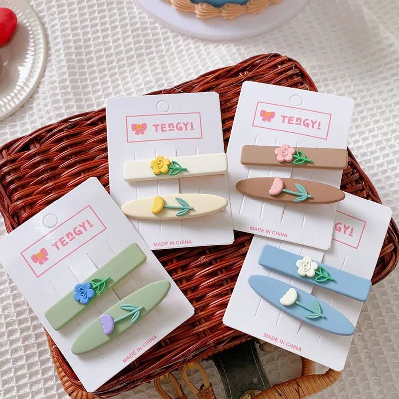 

2PCS/Set Hairpins Flower Hair Clip Chic Candy Color Barrette Hairpins Geometric Hairgrips Girls Fashion Cute Hair Accessories