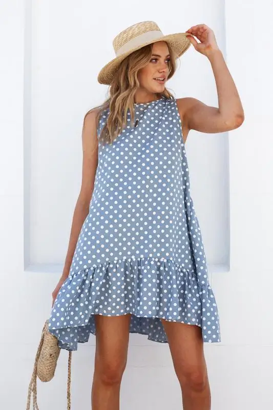 

Women Summer Dress Polka Dot Sleeveless Beach Mini Casual Black Sundress 2021 Fashion Plus Size Dress for Women