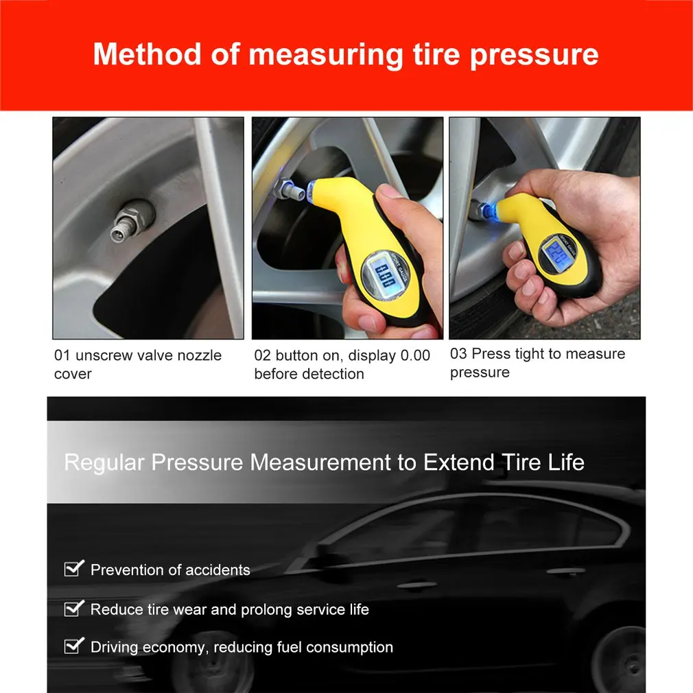 Car Electronic Digital LCD Tire Pressure Gauge Meter 0-100 PSI Backlight Tyre Manometer Barometers Tester Tool | Инструменты