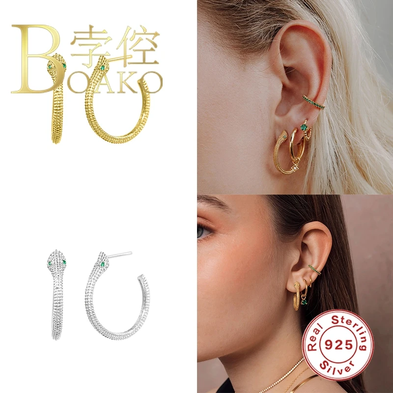 

BOAKO Snake Shape Snowflake Earrings For Women 925 Sterling Silver Piercing Jewelry Earrings Dangle Fashionable Zircon #9.8