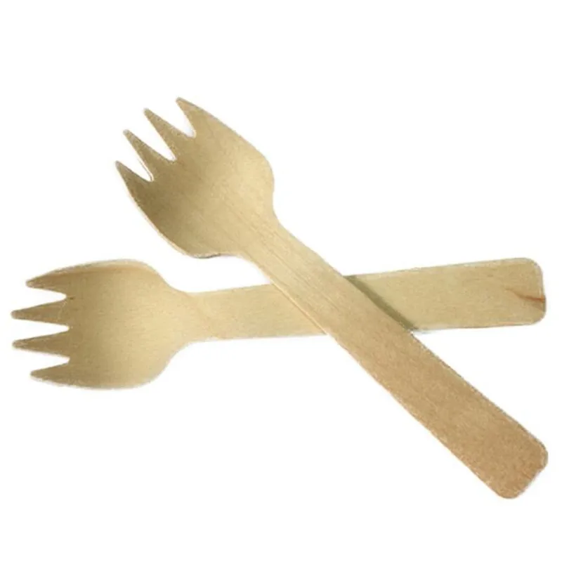 100 шт одноразовые деревянные столовые приборы вилки вечерние посуда деревянная