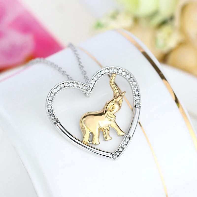 

New Fashion Heart-Shaped Necklace Gold Elephant Shape Two-Color Necklace Banquet Decoration Party Gift Necklace