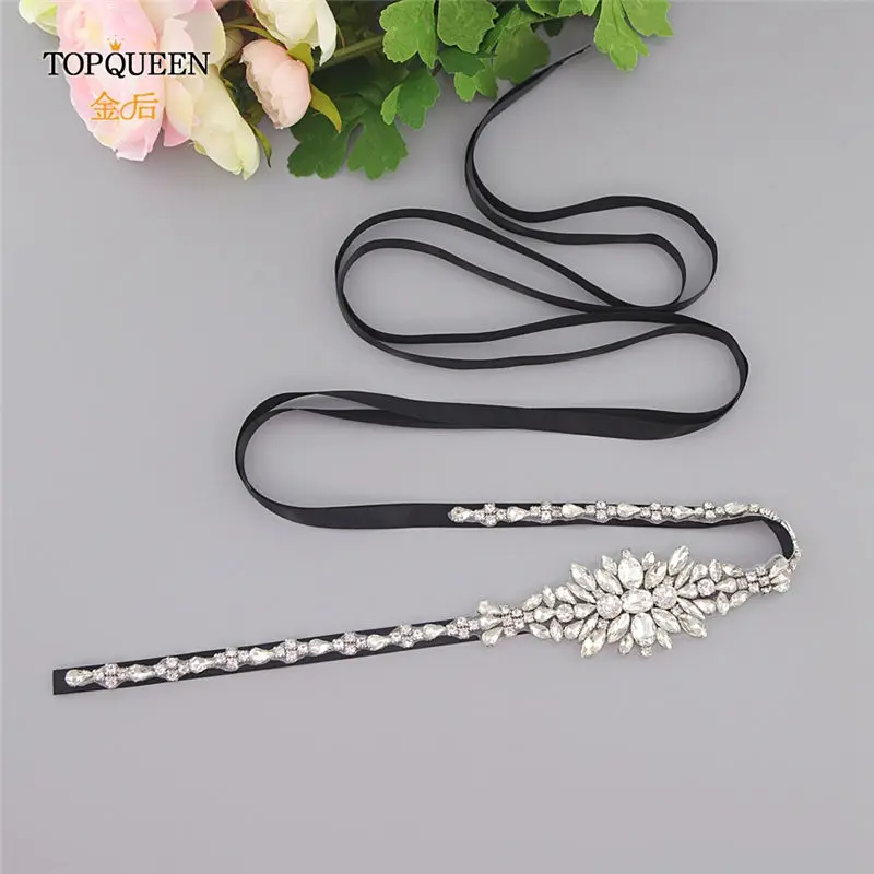 TOPQUEEN S352 свадебный пояс, свадебные Стразы для свадебного пояса, аксессуары для свадебного платья, свадебное платье, пояс 1 см - Цвет: Black