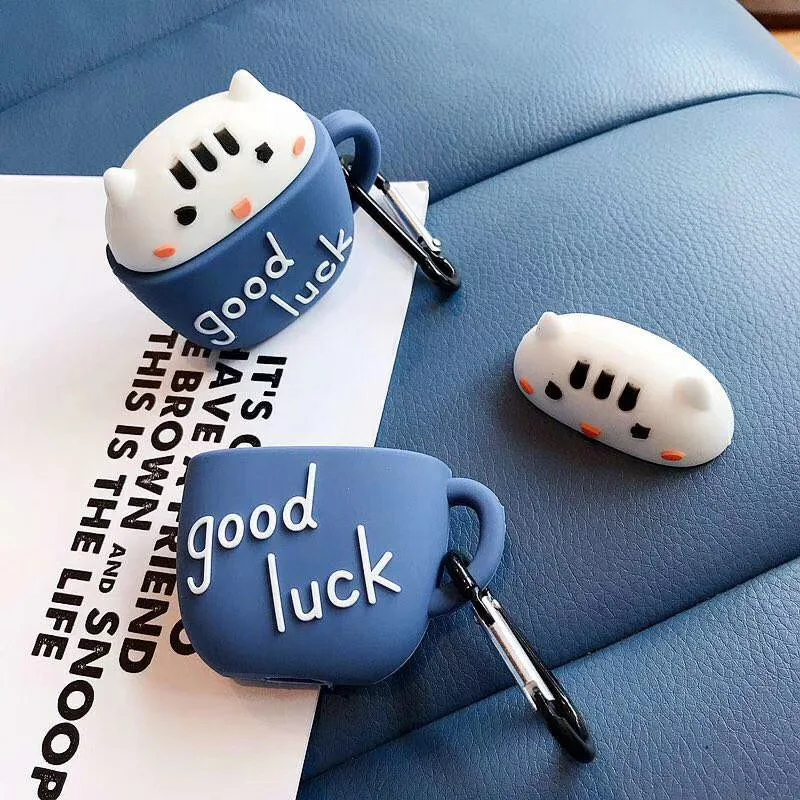 Силиконовый чехол с 3D рисунком кота для беспроводных Bluetooth наушников AirPods 2