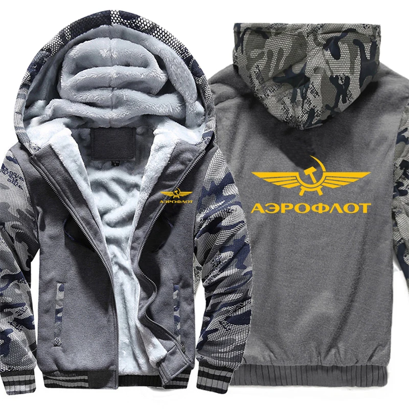 

Aeroflot Russian Airlines Hoodies Winter Camouflage Sleeve Jacket Men Fleece Sweatshirts