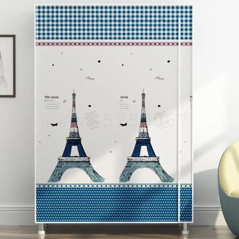 Простой Тканевый шкаф для гардероба одиночная стальная труба утолщенный и ткань