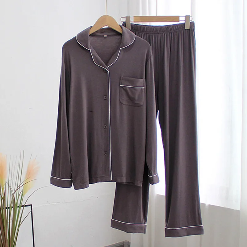 

Comfortable Modal Cotton Women Pajamas New Long Sleeve Fall Winter Sleepwear Lapel Loose Trousers Two Piece Set Pijama Feminino