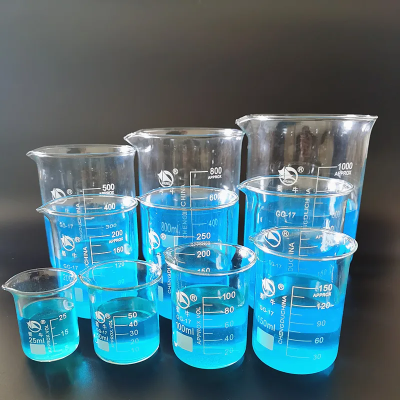 

10pcs/set 25/50/100/150/200/250/300/500/800/1000ml Borosilicate Glass Beaker Low Form, High Quality Chemistry Lab Glassware