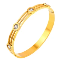 fashion brand jewelry gold color 4 charms stone bangle roman numeral bracelet for women men wedding party bracelets jewely gift