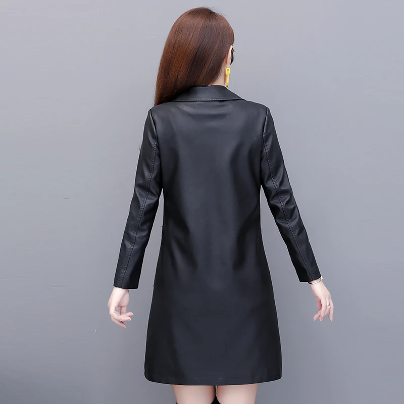 Модные женские Куртки из искусственной кожи 2020 зимние осенние длинные черные