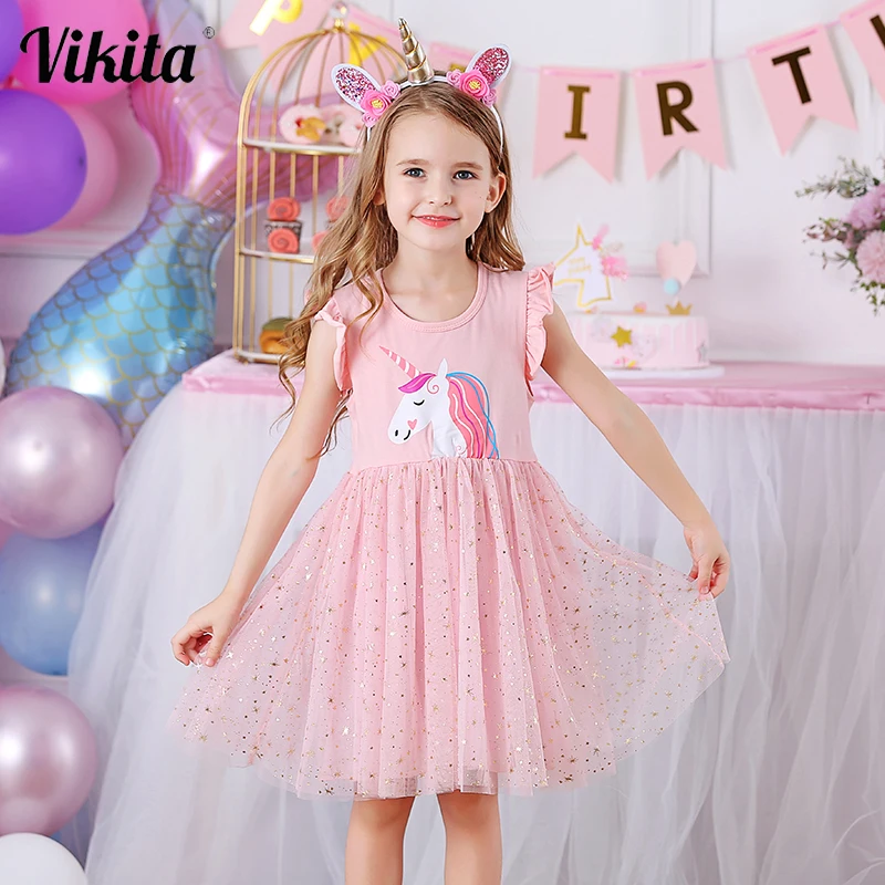 

VIKITA Girls Unicorn Tutu Dress Kids Party Wedding Dresses Toddlers Kids Summer Dresses for Girl Children Princess Licorne Dress