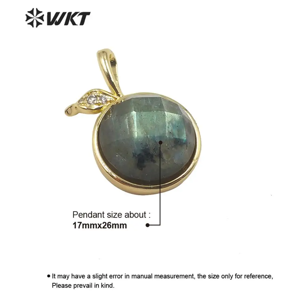 

WT-P1530 wholesale fashion gold bezel round labradorite stone pendant charming lady chic natural tiny stone pendant