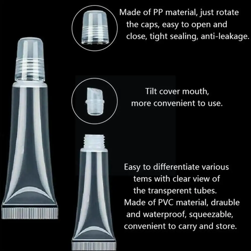 

1Pc 10/15Ml Empty Lip Gloss Tubes Transparent Soft Girls Material Packaging Empty Cosmetics Container Refillable Tools DIY E3K3