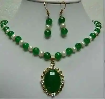 Нефрит белый жемчуг ожерелье кулон серьги Набор 18 к позолоченные часы Оптовая