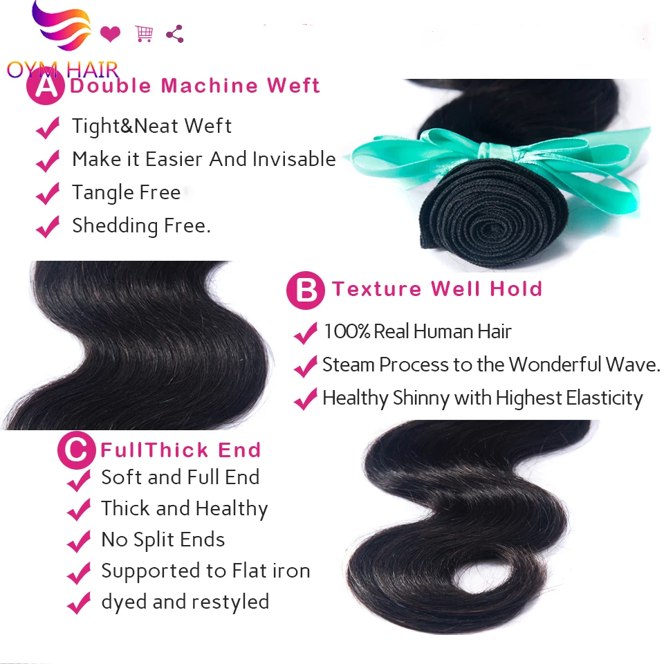 OYM волосы 3 пряди малазийские объемные волнистые с закрытием не Реми натуральные