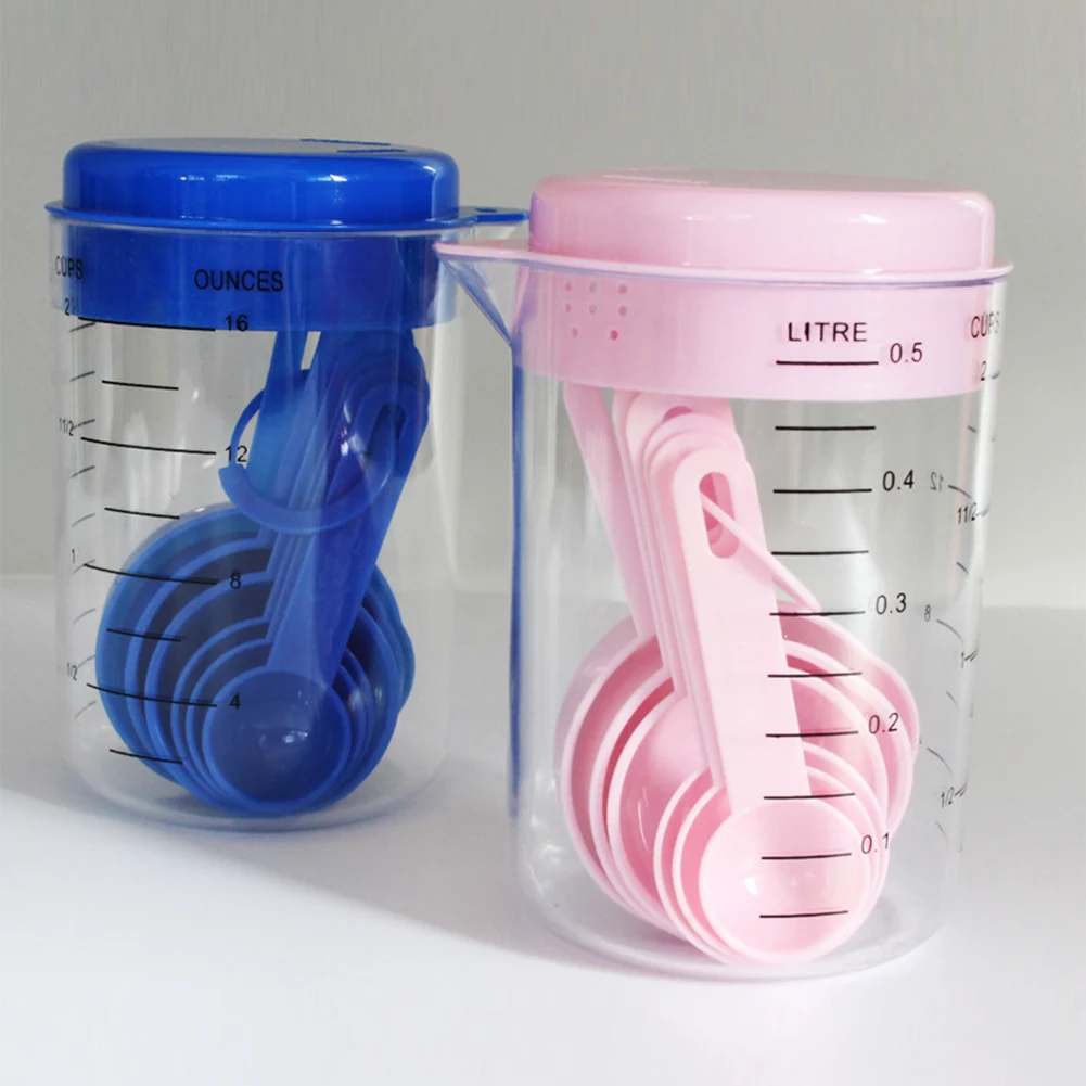 

Measuring Cup Container With Spout And Stackable Spoons Set 7pcs Plastic Utensils Set For Baking And Cooking