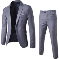 2pcs set men suit plus size men solid color long sleeve lapel slim button business suit work clothes business suits dropshipping