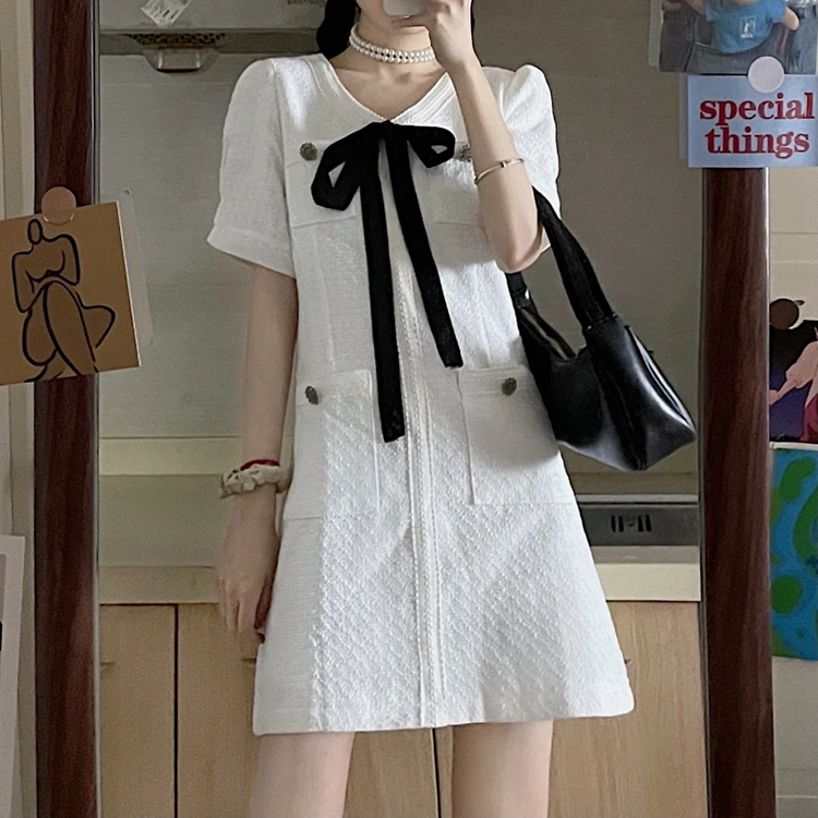 Платье женское твидовое с круглым вырезом винтажное модное мини платье зеленого