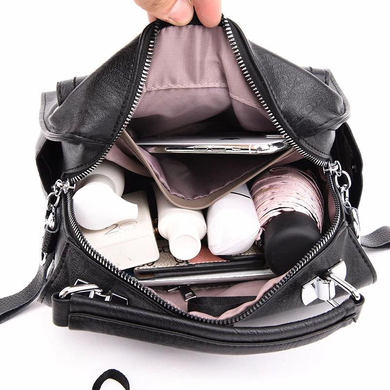 

Multifunction Leather Backpacks For Girls Sac A Dos Femme Female Leather Backpacks Travel Shoulder Bag Vintage Bagpack Ladies