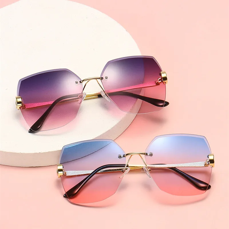 

2021 New Fashion Trimmed Frameless Sunglasses Women's Diamond Brand Designer Internet-Famous Women Sunglasses UV400