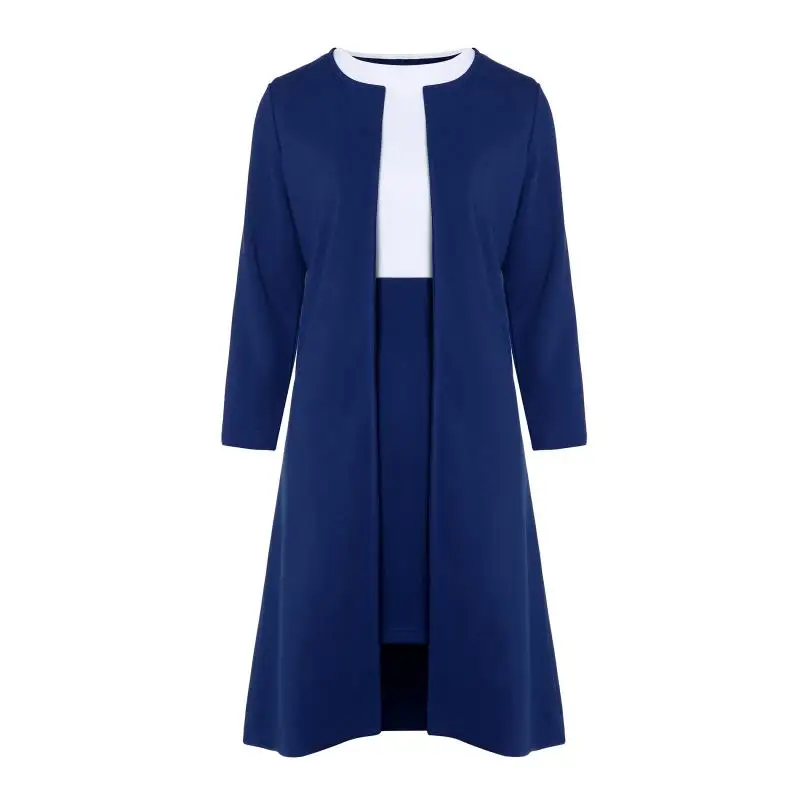 

New Sexy Formal Dress Suits 2021 Stitching Solid Color Professional Women's Skirt Suit Women Long Blazer Jacket+Sheath Dress