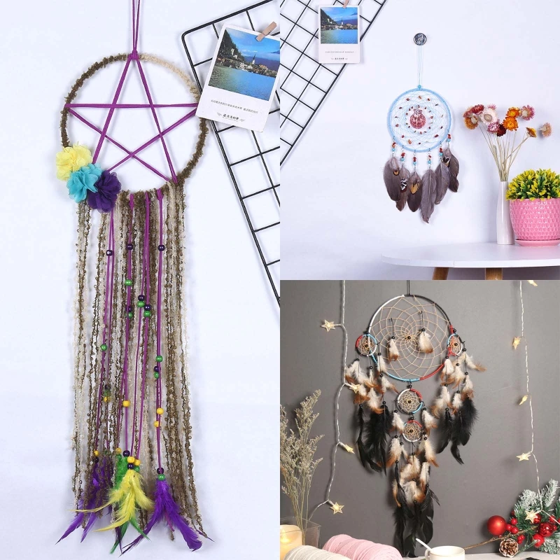 

5 Rings Dream Catcher Handmade Feather Wall Hanging Dreamcatcher Ornament Car Bedroom Home Decoration