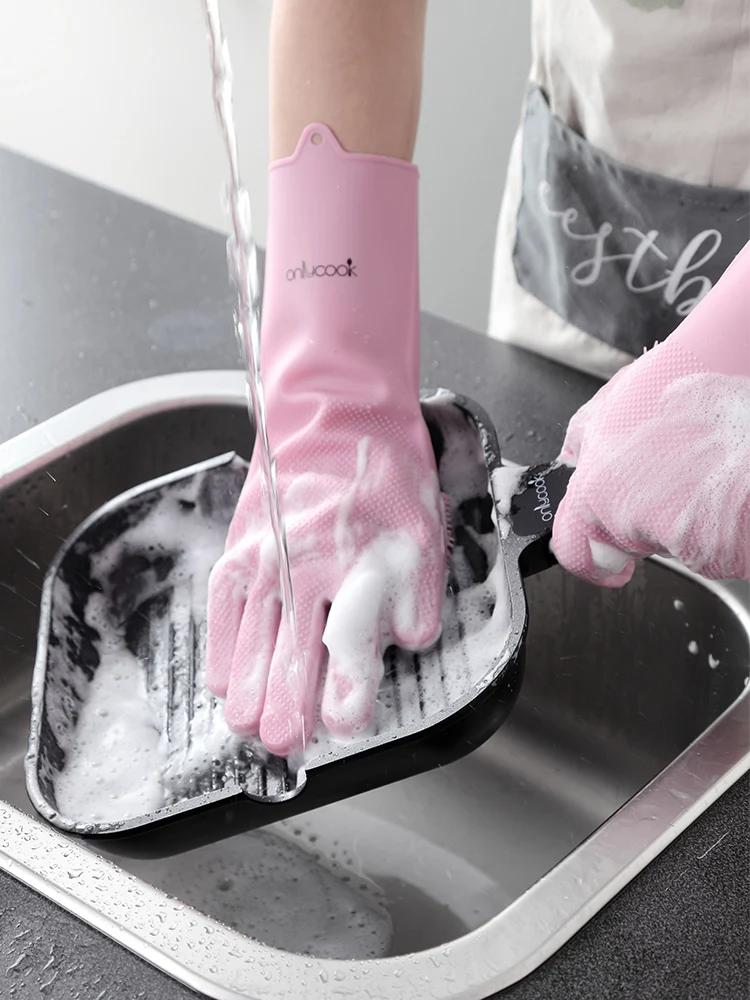 1 пара волшебных силиконовых перчаток для мытья посуды перчатки с кистью