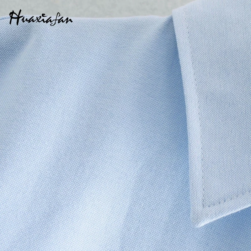 

Huaxiafan Za Fashion Tops Blouses Women Blue Classic Loose Elegant Ladies Shirts Oversize Plus Blouse Female 2021 Spring New