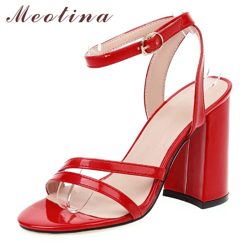 Meotina/Летние босоножки женская обувь из лакированной кожи на квадратном каблуке с