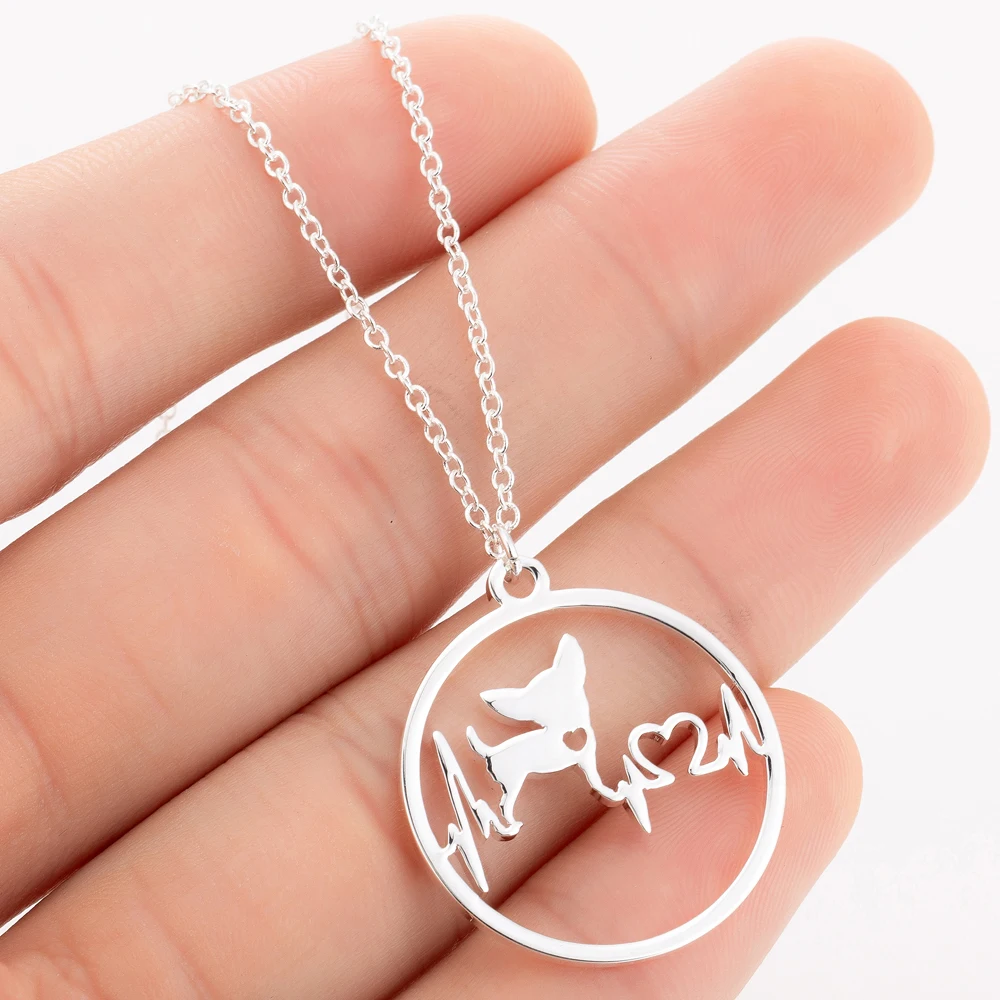 

German Shepherd Corgi Chihuahua Dog Chain Necklace Women Men Unisex Peach Heart Round Pendant Necklaces Best Friend Gift 2020