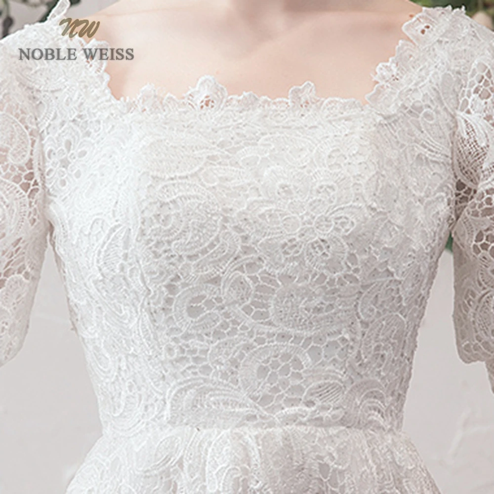 

Wedding Dresses Square Collar A-Line Lace Beach Wedding Dress Wedding Dress with Short Sleeves
