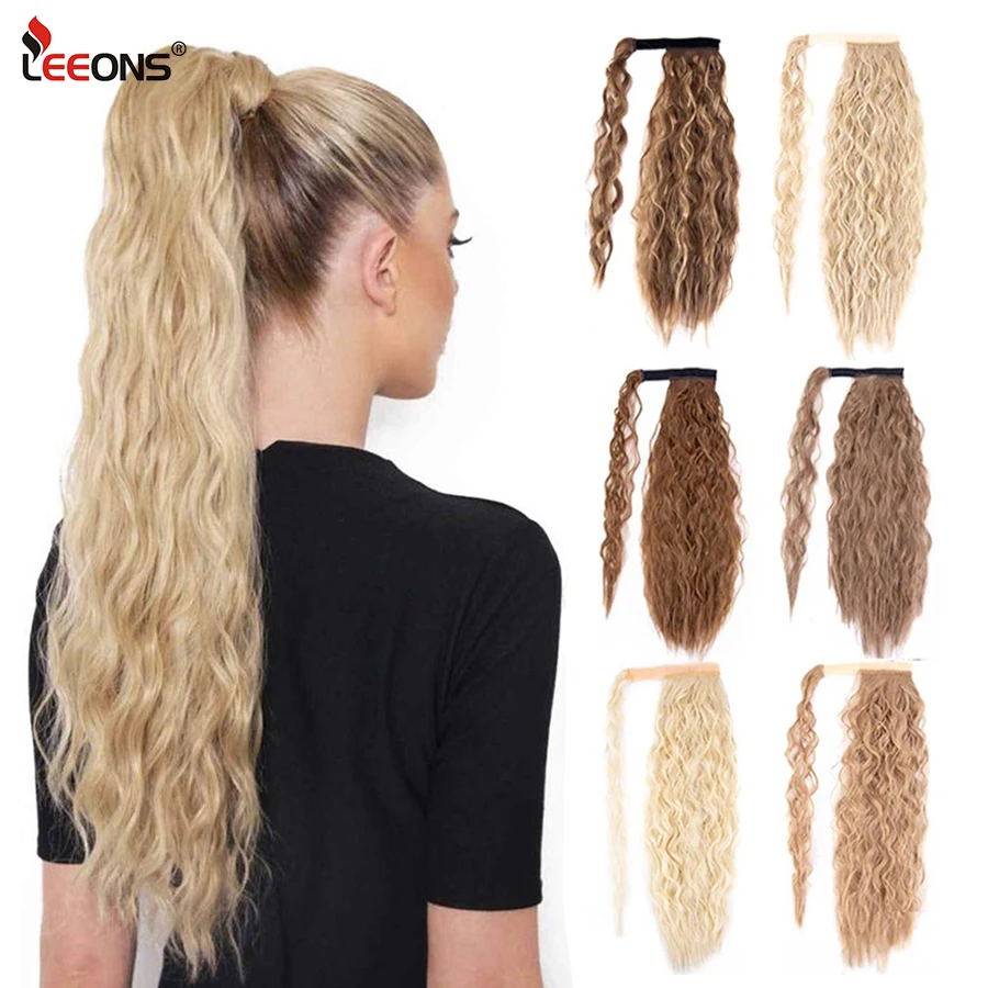 

Ombre Brown Blonde Long Corn Wavy Ponytail Synthetic Hair Piece Wrap Around Ponytail Extension Clip-On Hair Pony Tail Clip In