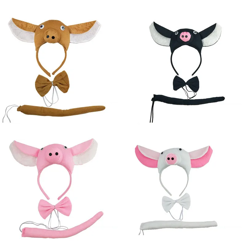 

Adults Kids Plush Cartoon Pink White Black Pig Animal Headbands Ears Tail for Christmas Birthday Party Wedding Cosplay Costume