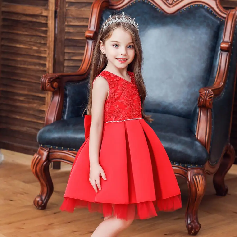 2019 новое платье с узором детское принцессы без рукавов для девочек украшение из