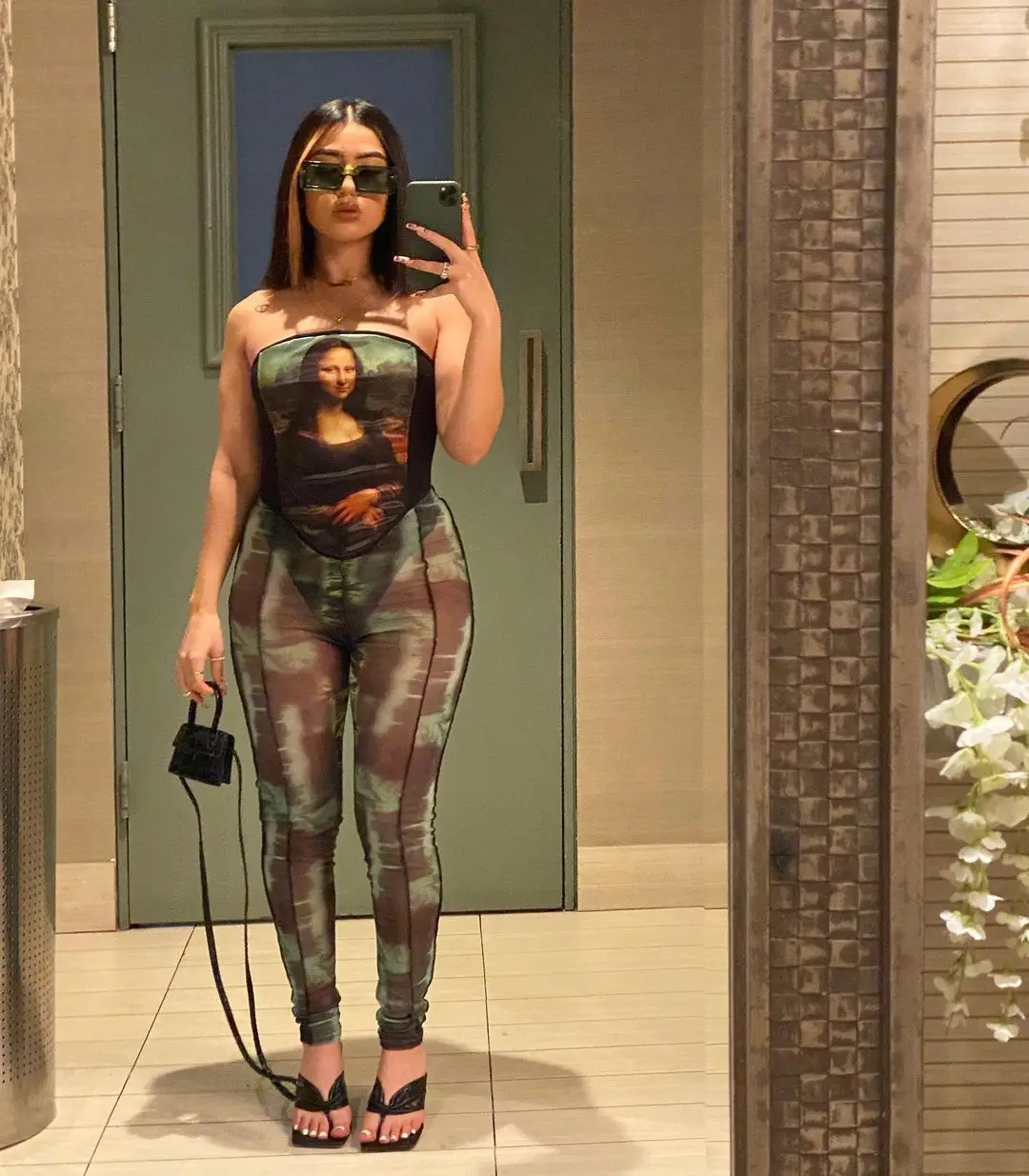 

Sexy Strapless Printed Jumpsuits Women Hot Night Club Mesh See Throught Skinny Bodycon Backless Women's Jumpsuit Mona Lisa