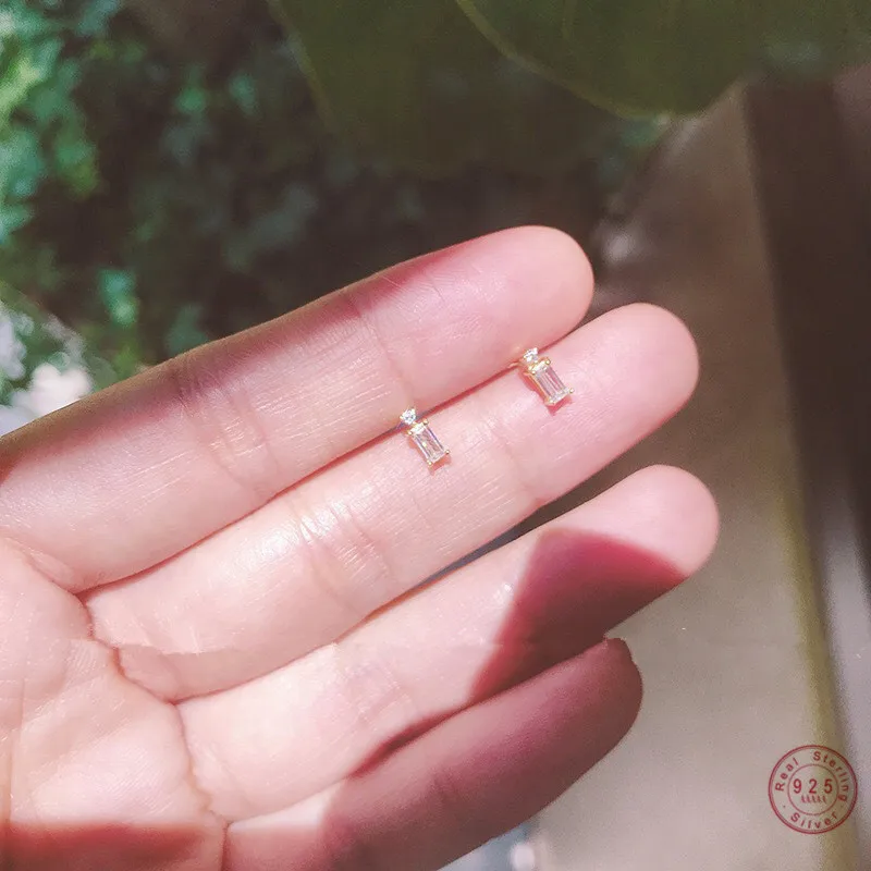 

925 Sterling Silver Simple Square Crystal Stud Earrings Women Sweet Romantic Wedding 14K Gold Plating Jewelry Accessories Gifts