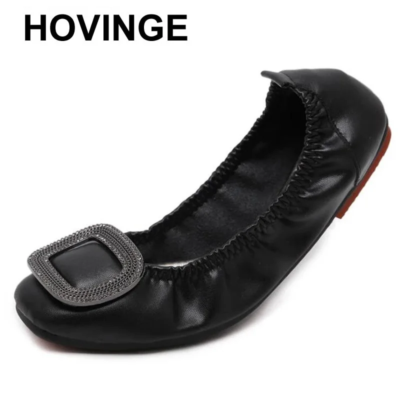 

HOVINGE SIZE 34-43 Women Rhinestone Women Foldable Flat Shoes Fashion OL Ladies Flats Round Toe Woman's Footwear Female