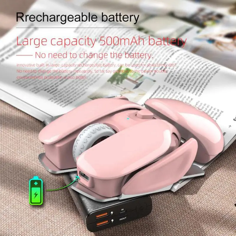 

Hxsj 2pcs Usb Wireless Mute Mouse 1600Dpi Rechargeable Office Mouse 2.4G Optical Mouse, Gaming Mouse - Pink & Black