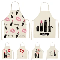 1pcs lipstick printed cleaning aprons sleeveless home cooking kitchen apron cook wear cotton linen adult bibs 5365cm wq0064
