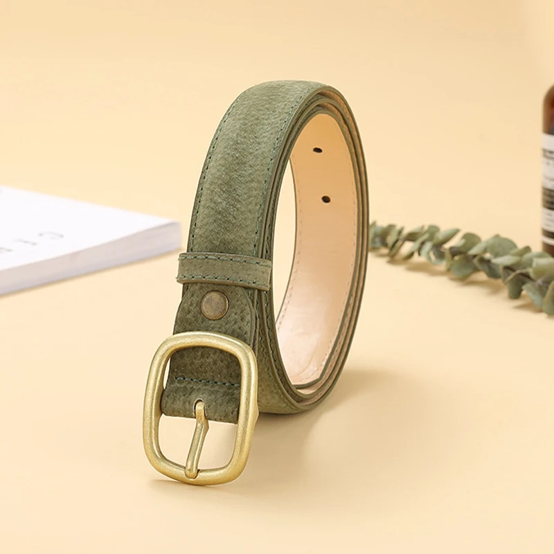 green ELIsfashion ремень из натуральной свиной кожи роскошный ремень для платья и джинсов модные ремни для женщин Классическая матовая Золотая Пряжка 9 цветов - Цвет: green