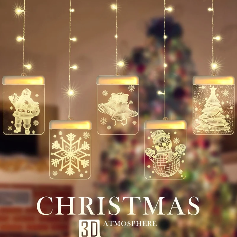 

Hot USB 3D Christmas LED Holiday Lights Santa Claus Bell Snowflake Snowman Window Decoration Light