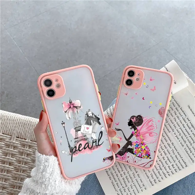 

Eiffel Tower Phone Case For iPhone 12 11 Mini Pro XR XS Max 7 8 Plus X Matte transparent Pink Back Cover