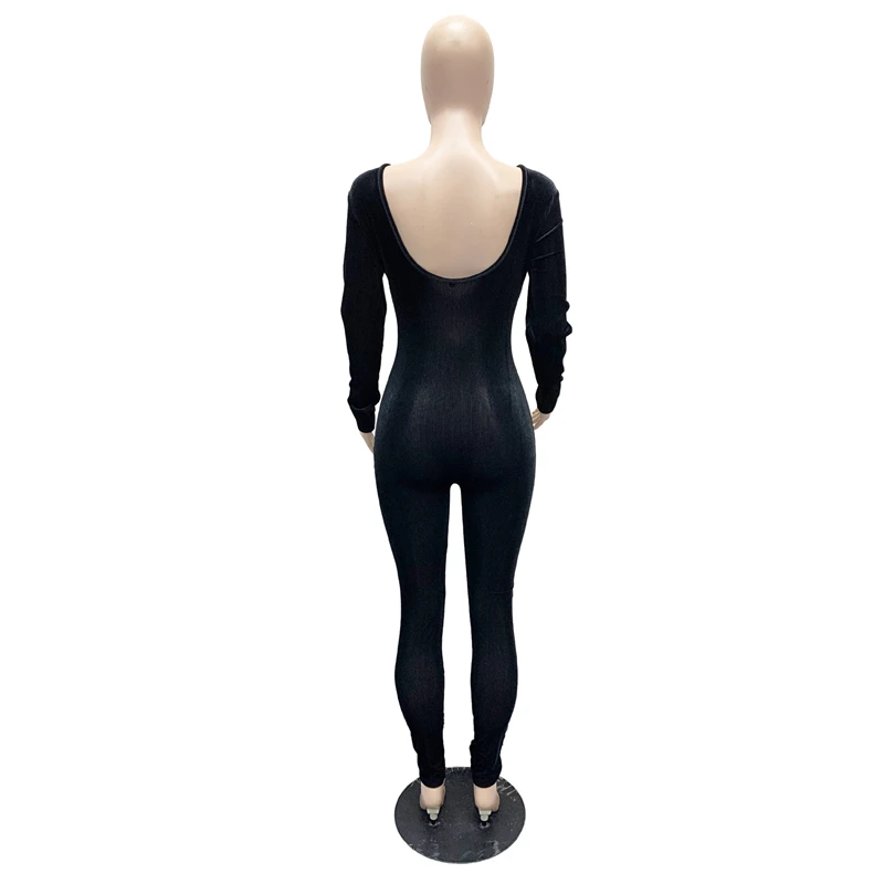 

2020 Spring Autumn Plus Size Sexy One Piece Bodycon Jumpsuit Women Rompers Long Sleeve Hollow Out Skinny Bodysuit Black Overalls